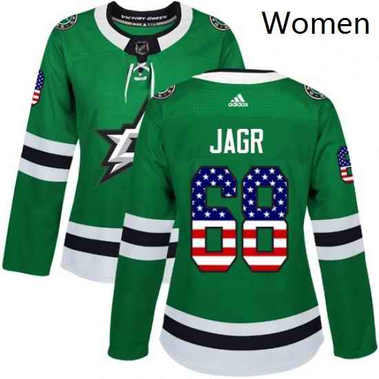 Womens Adidas Dallas Stars 68 Jaromir Jagr Authentic Green USA Flag Fashion NHL Jersey